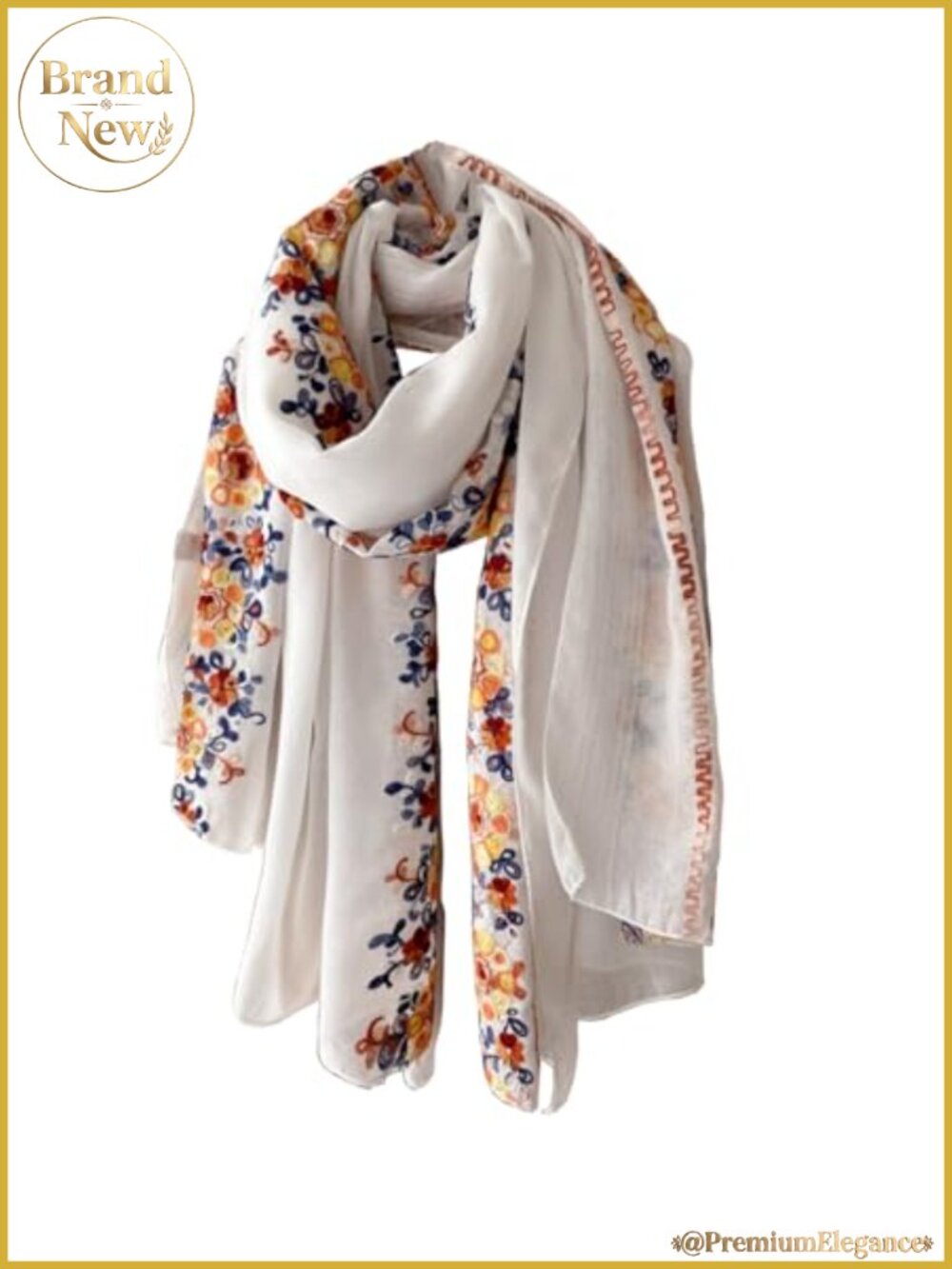 Ethnic Embroidered Vacation Scarf Lightweight Voile Wrap Shawl